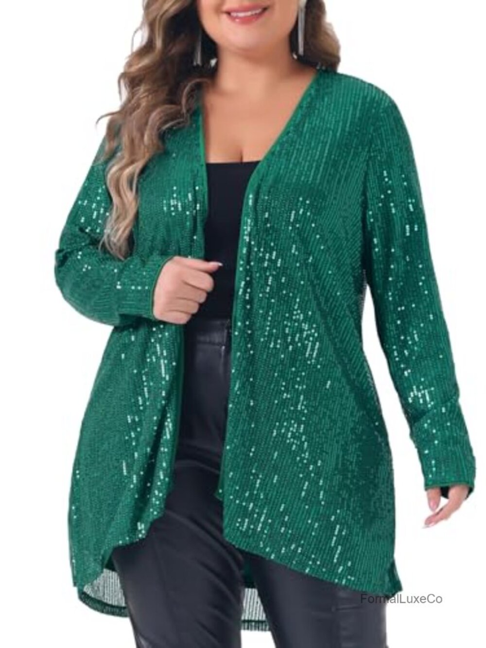 Sequin Sparkly Cardigan Long Sleeve Open Front Mid-Length